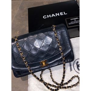 Vintage Chanel Lambskin Diana Flap Bag Black Gold